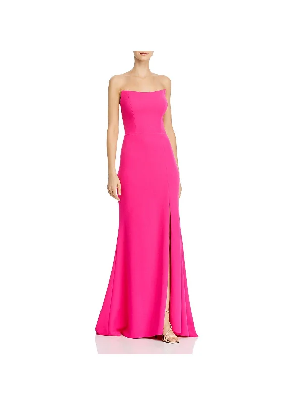 Womens Twill Strapless Evening Dress