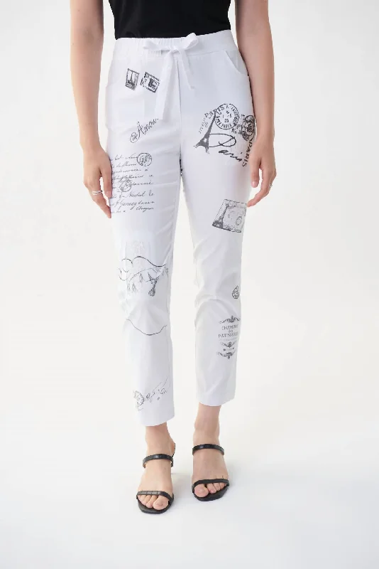 Paris Postage Print Crop Pant In White/grey