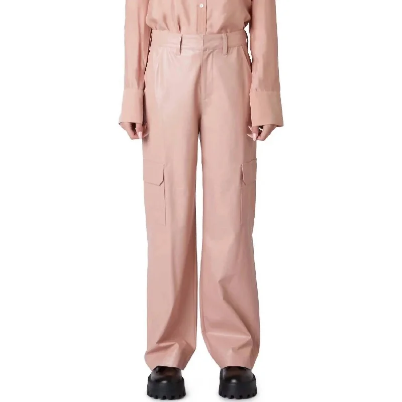 Vegan Leather Cargo Pant In Pink