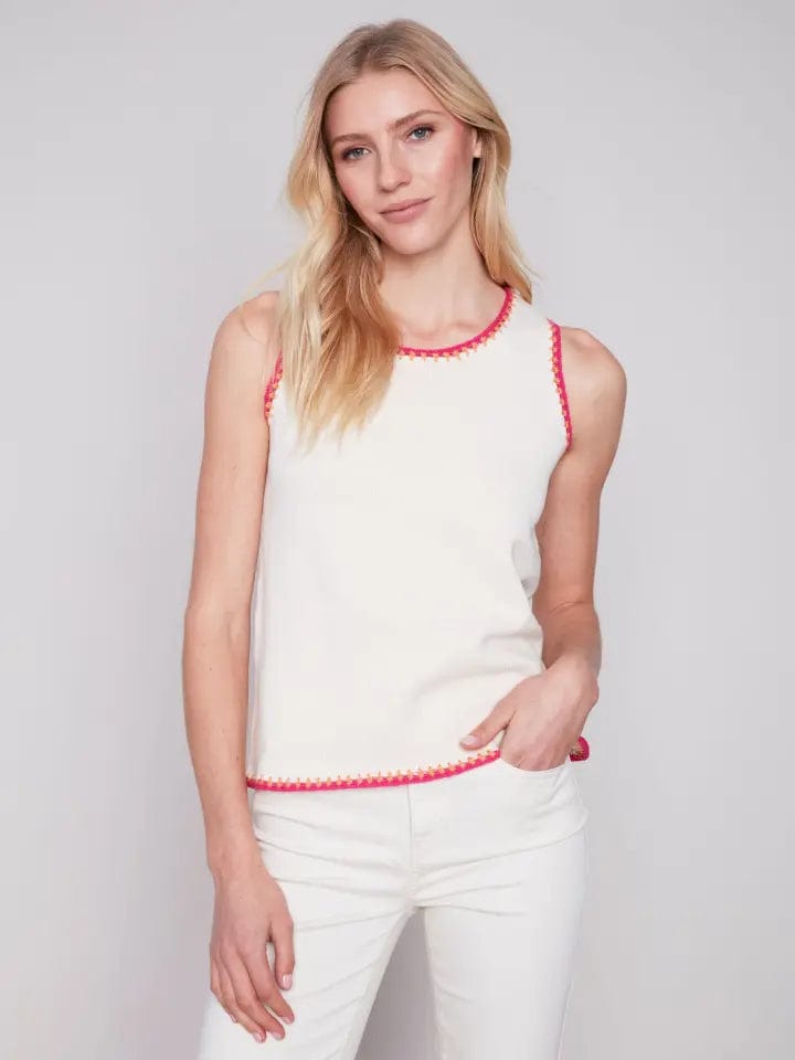 Charlie B Sleeveless Knit Top With Crochet Edge - C2630 805B