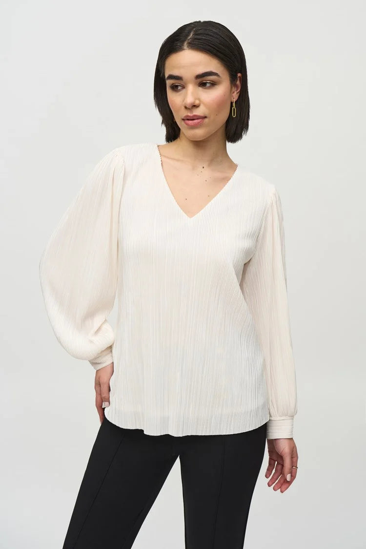 Joseph Ribkoff Pleated Knit Boxy V-Neck Top - 244163