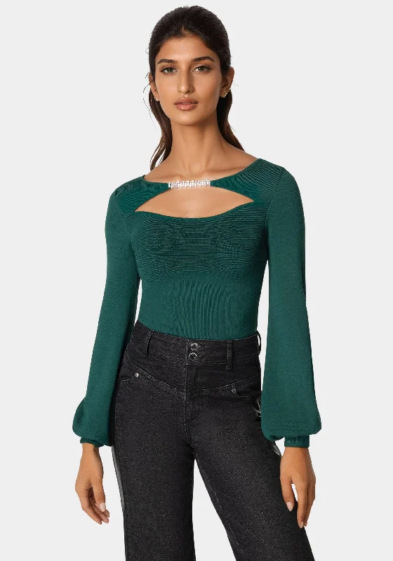 Open Neck Rhinestone Trim Sweater