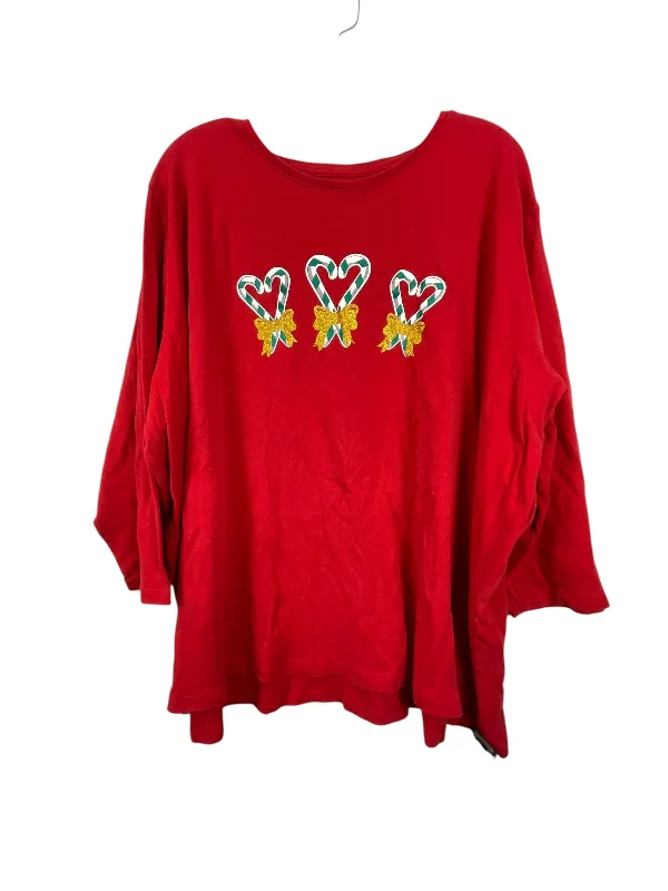 Top Long Sleeve By Kim Rogers In Red, Size: 3x