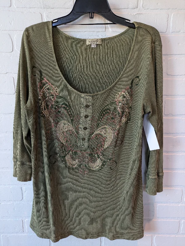 Top 3/4 Sleeve By One World In Green, Size: 1x